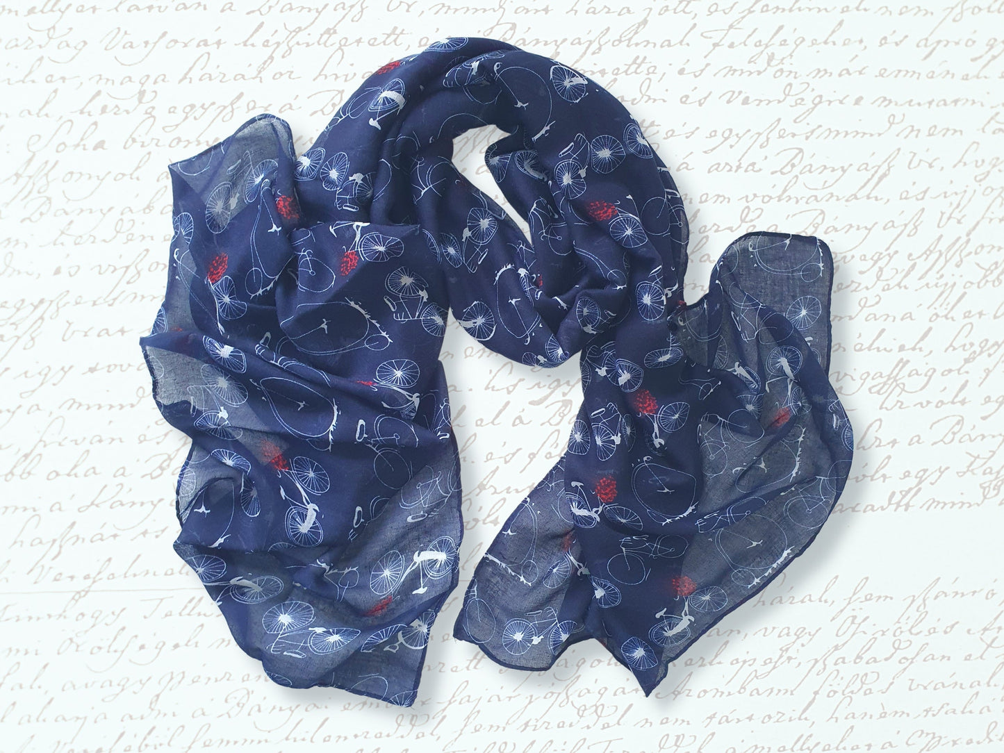 Vintage Bicycle Print Scarf - Dark Blue