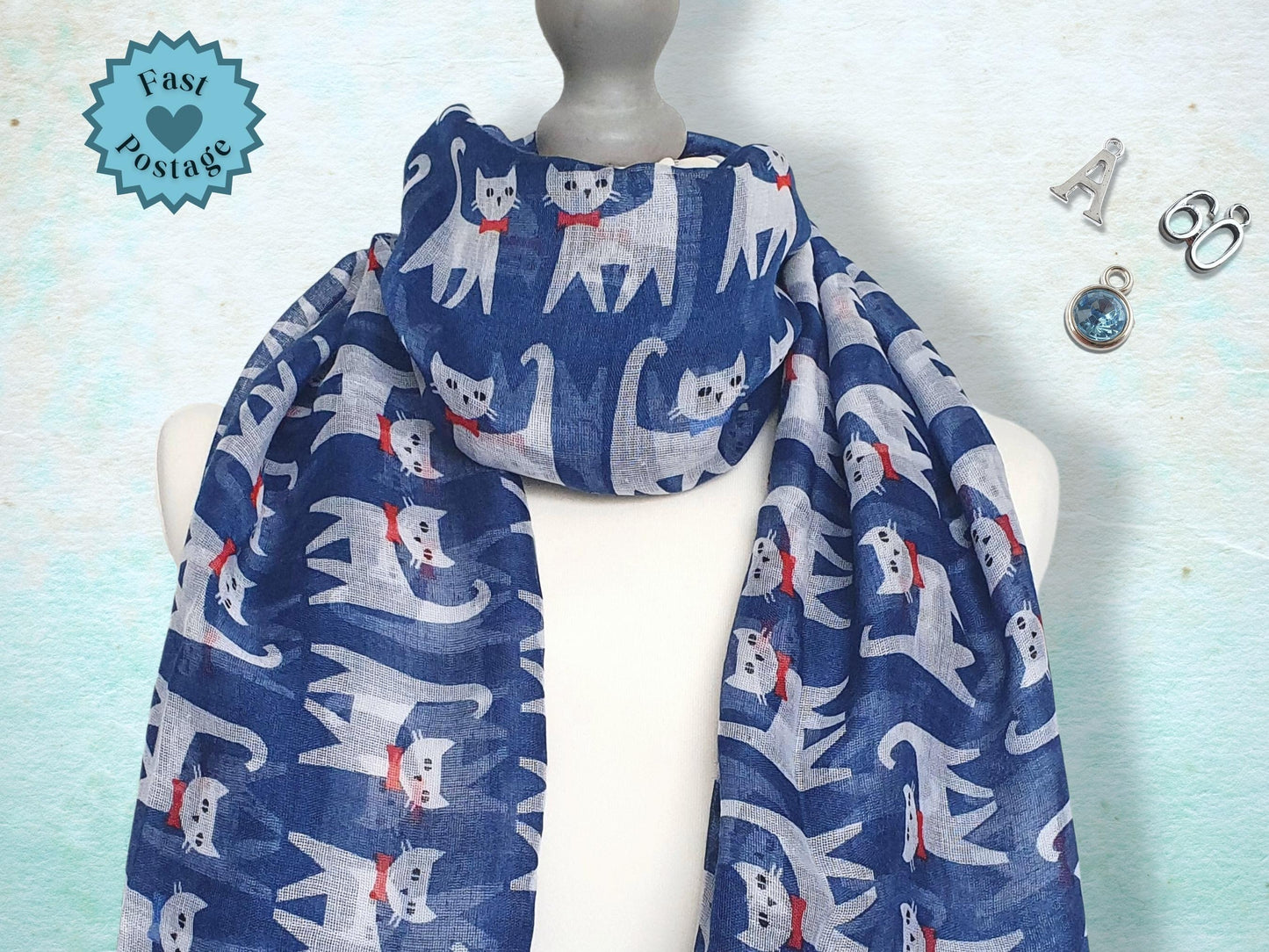 Happy Cats Scarf - Dark Blue