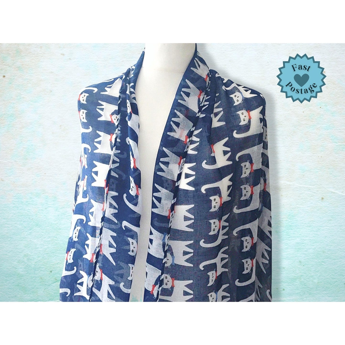 Happy Cats Scarf - Dark Blue