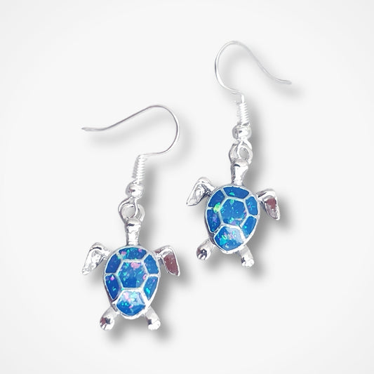 Druzy Sea Turtle Earrings - Blue Opal