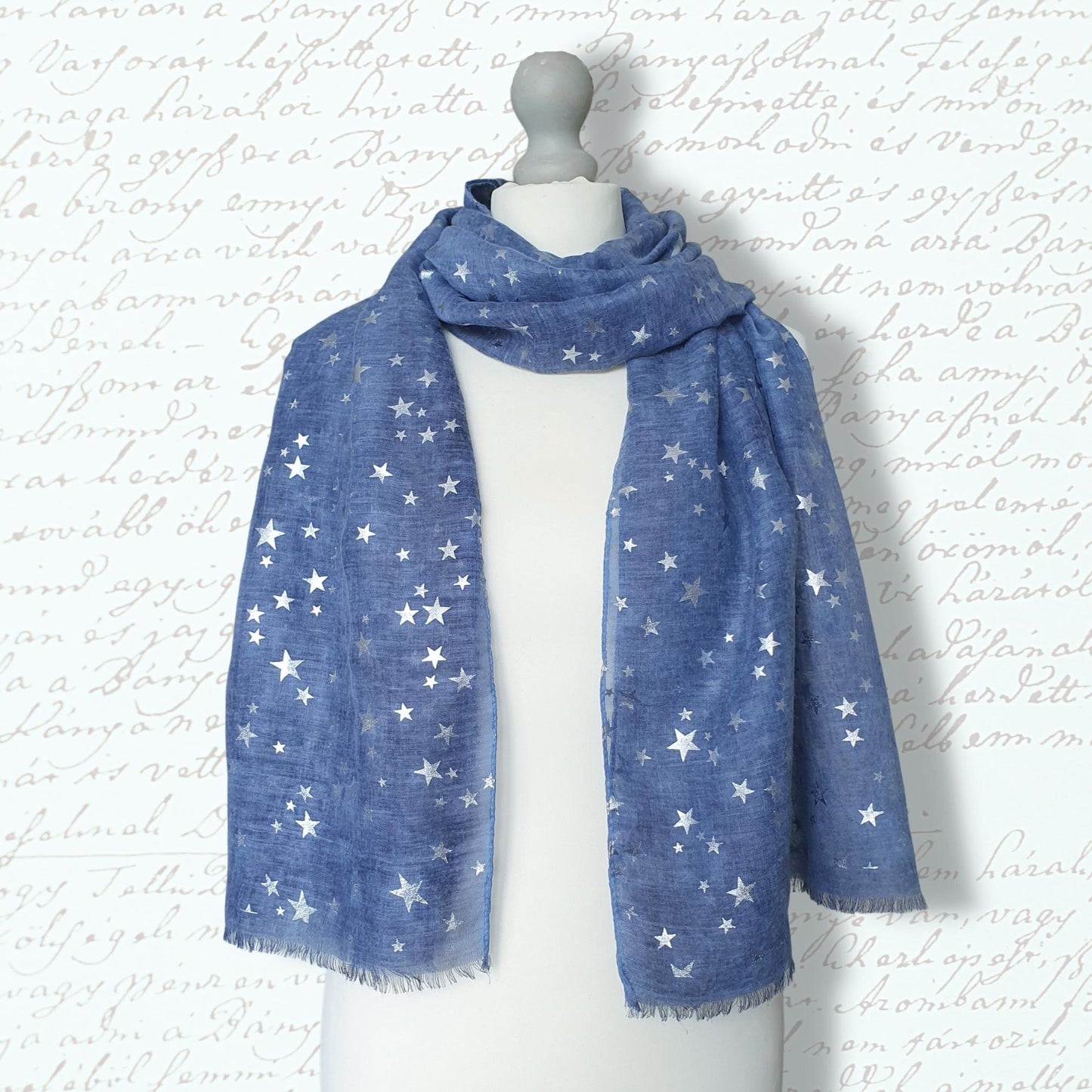 Celestial Starry Foiled Star Women's Scarf in Blue~ Personalised Gift for Her