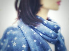 Load image into Gallery viewer, Celestial Starry Foiled Star Women&#39;s Scarf in Blue~ Personalised Gift for Her
