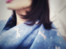 Load image into Gallery viewer, Ladies Lightweight Scarf with Rose Gold Dragonfly Design - Blue
