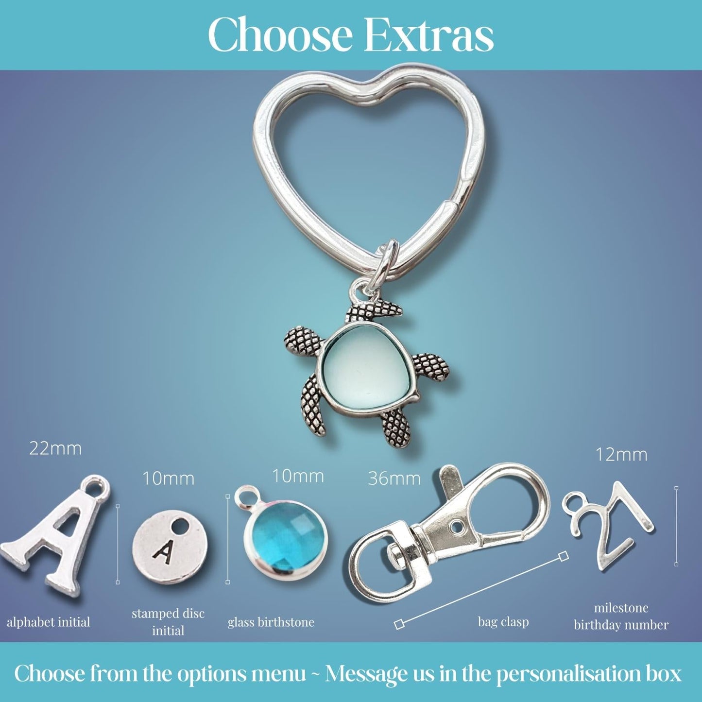 Seaglass Turtle Keyring - Blue