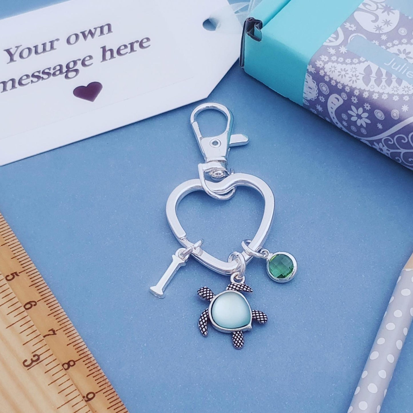 Seaglass Turtle Keyring - Blue