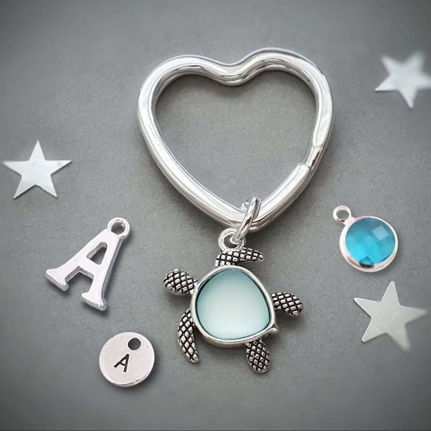 Seaglass Turtle Keyring - Blue