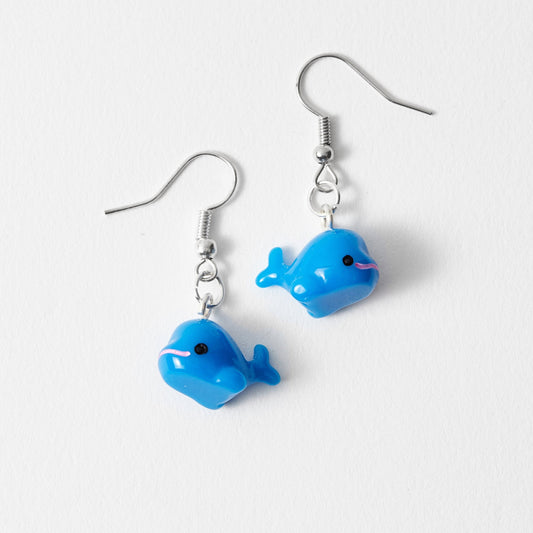 Blue Whale Earrings - Silver