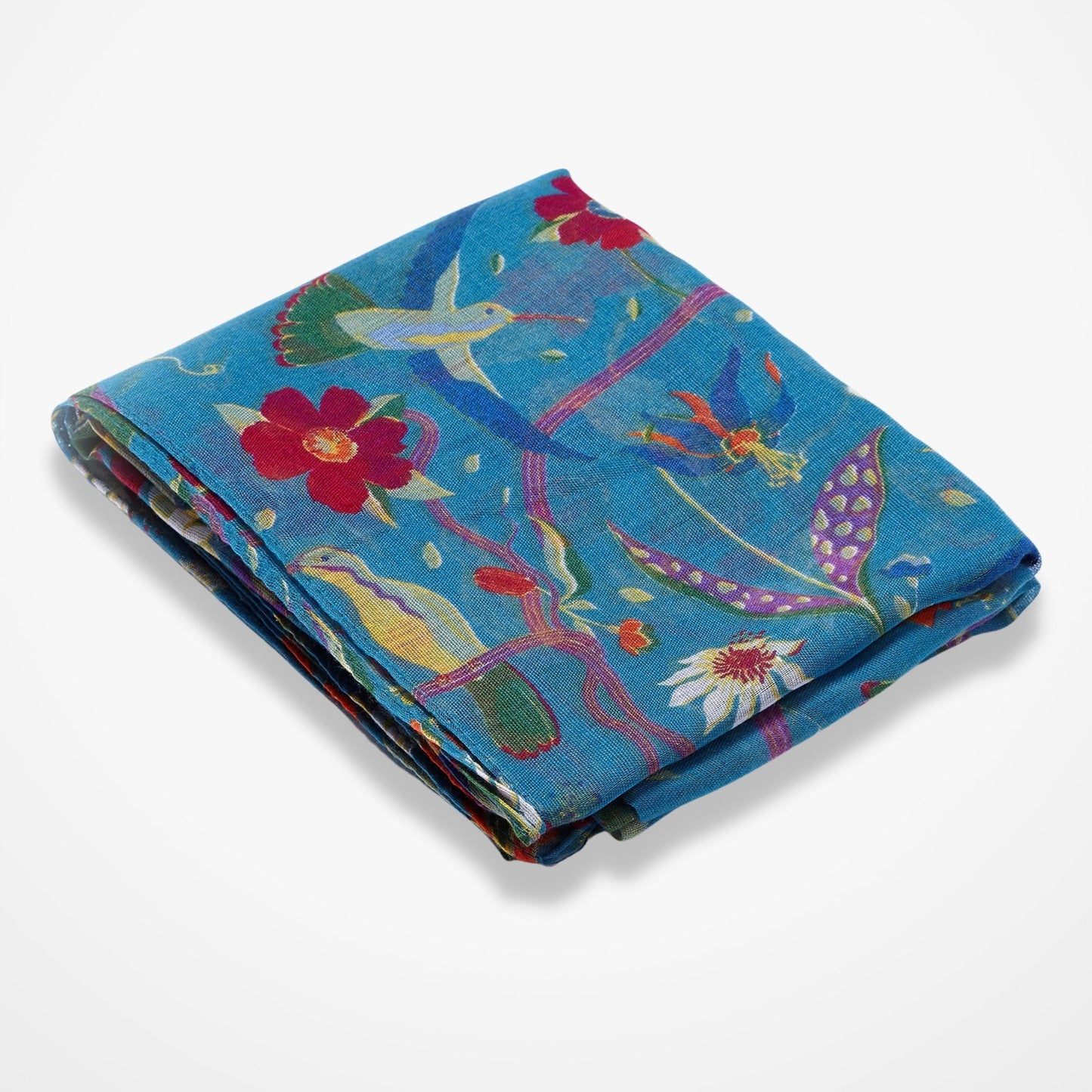 Chintz Bird Print Floral Scarf - Blue