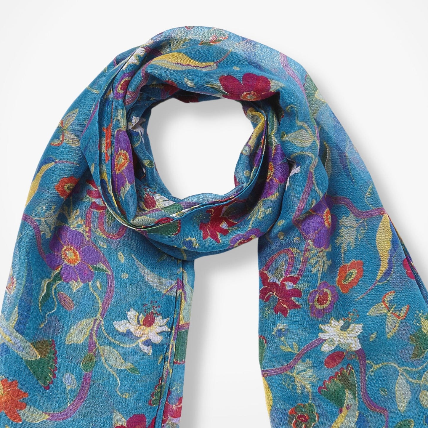 Chintz Bird Print Floral Scarf - Blue