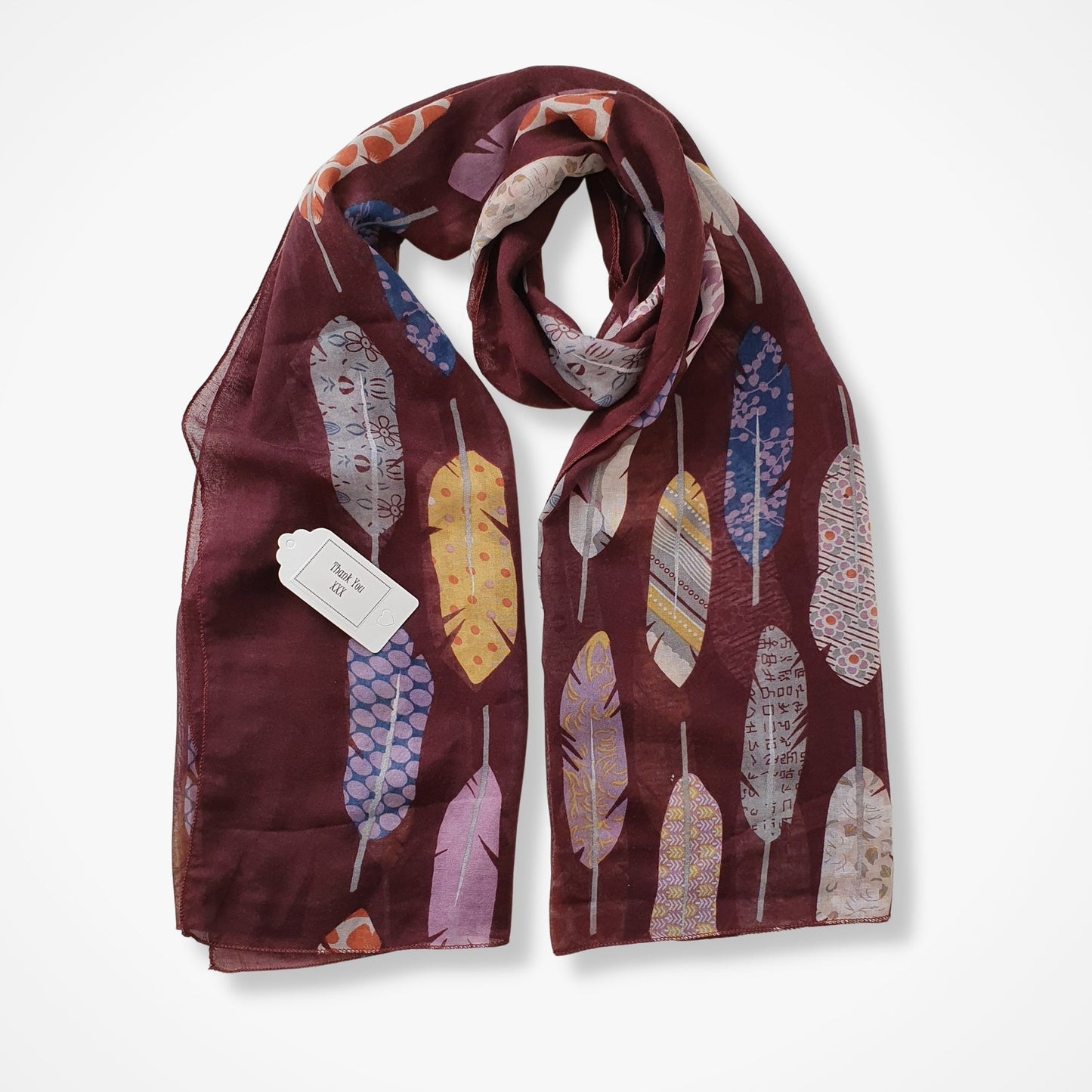 Feather Print Scarf - Maroon