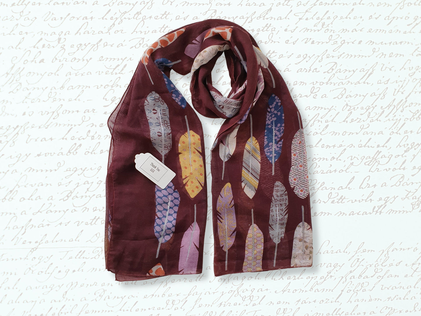 Feather Print Scarf - Maroon