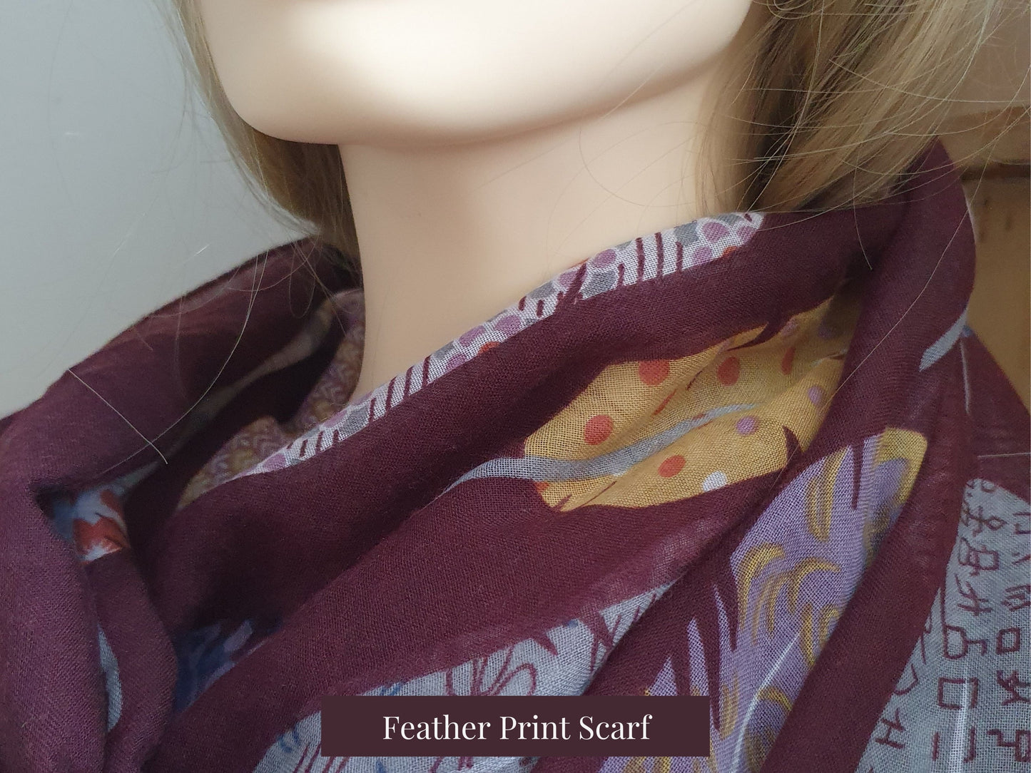 Feather Print Scarf - Maroon