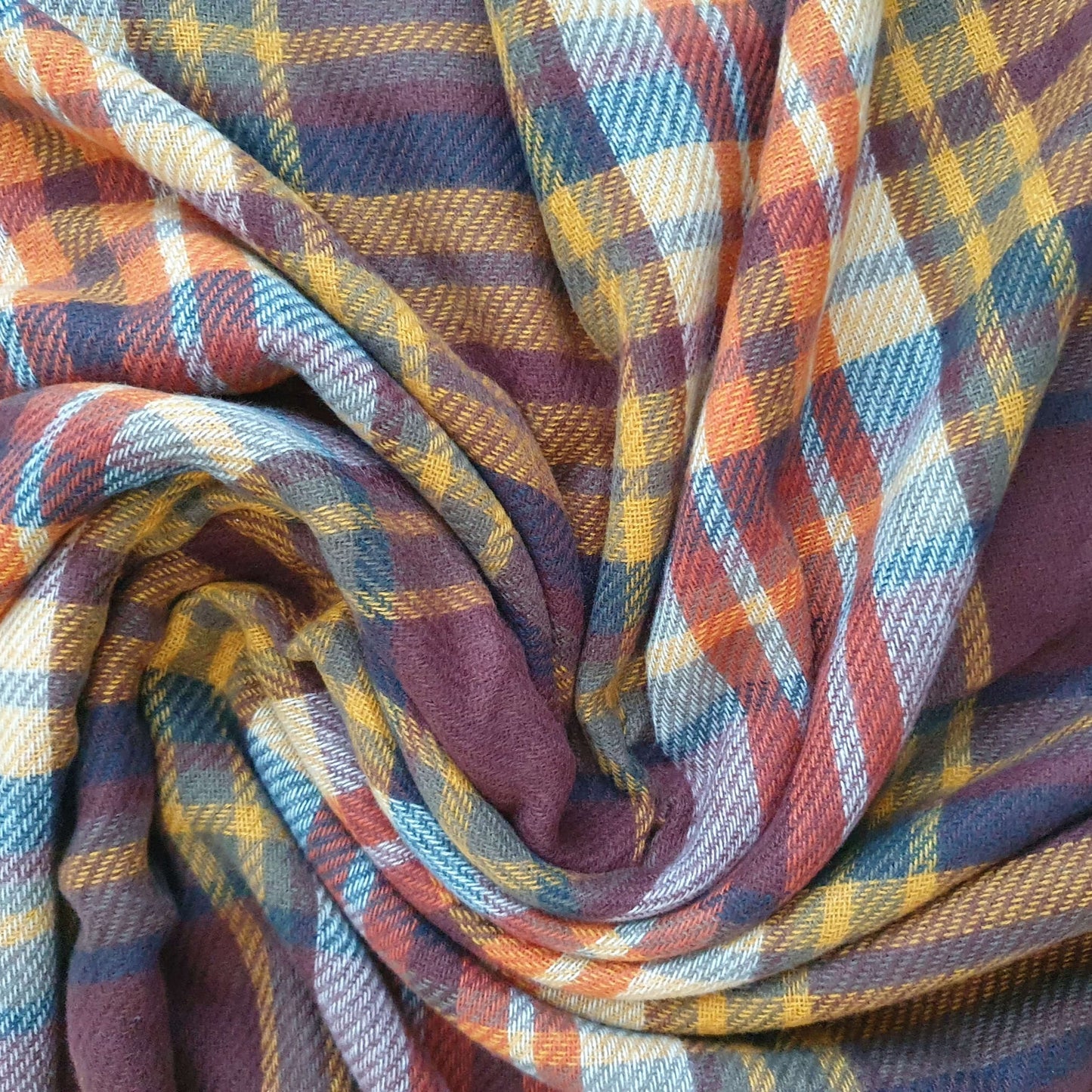 Plaid Blanket Scarf - Burgundy, Orange and Yellow