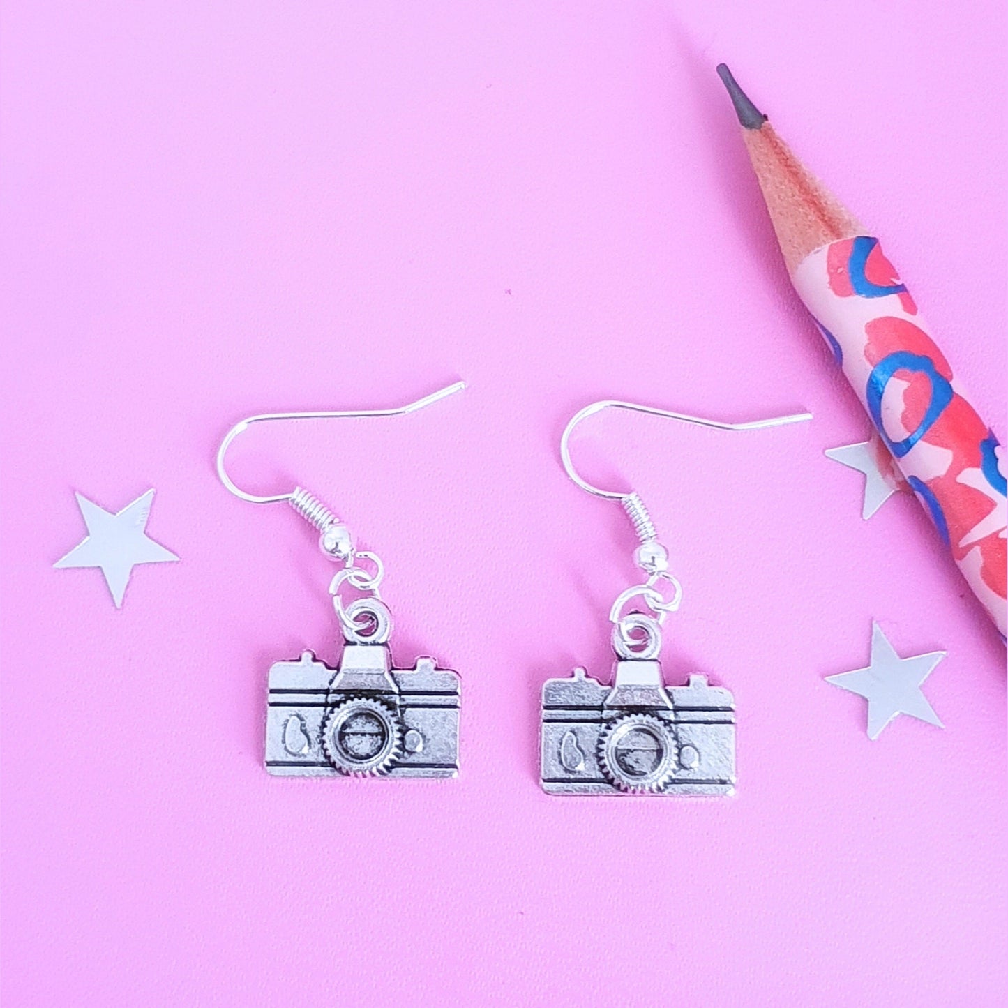 Camera Earrings - Silver