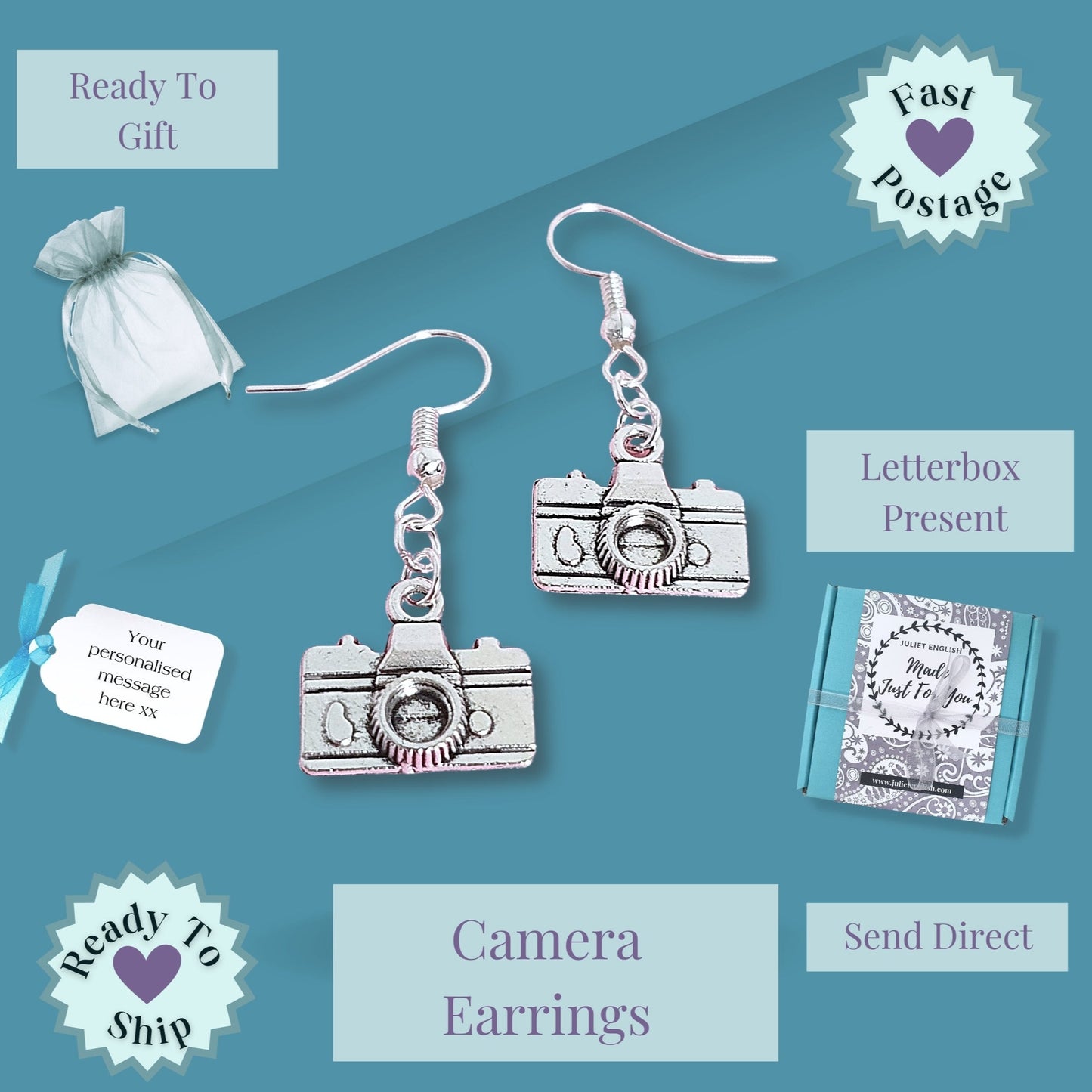 Camera Earrings - Silver