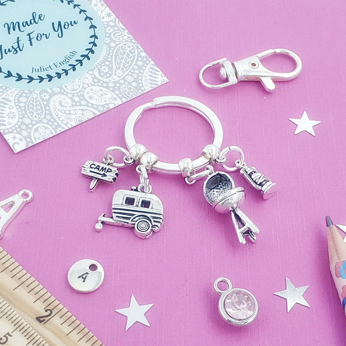 Retro Caravan Keyring - Silver