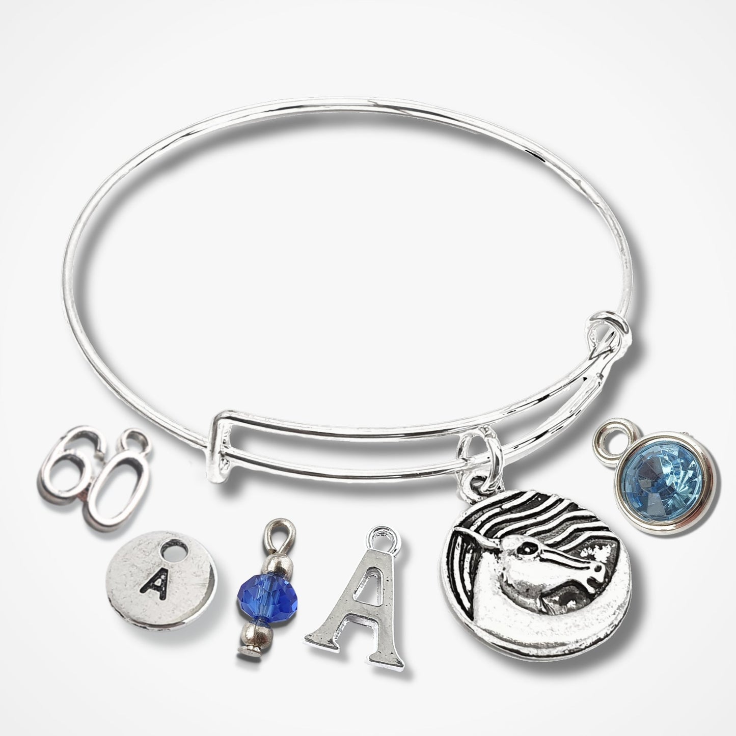 Celtic Horse Charm Bangle - Silver