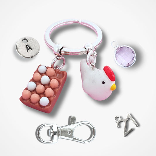 Cute Hen & Box of Eggs Keyring - Resin
