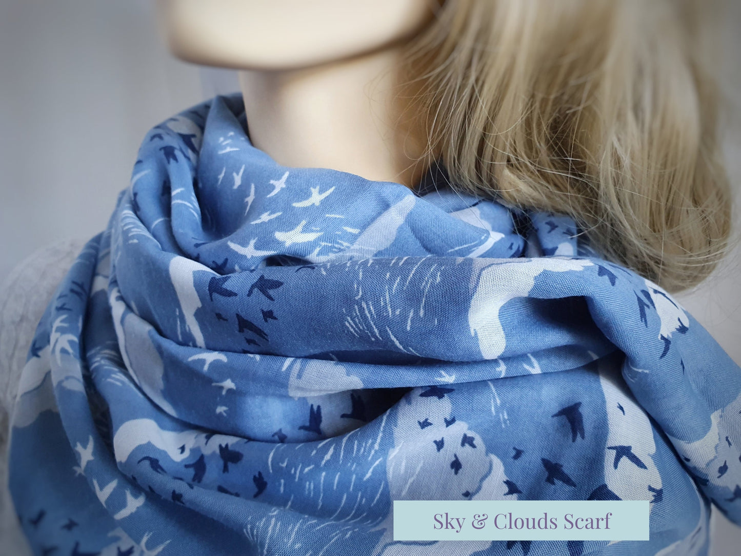 Birds in the Sky Scarf - Blue