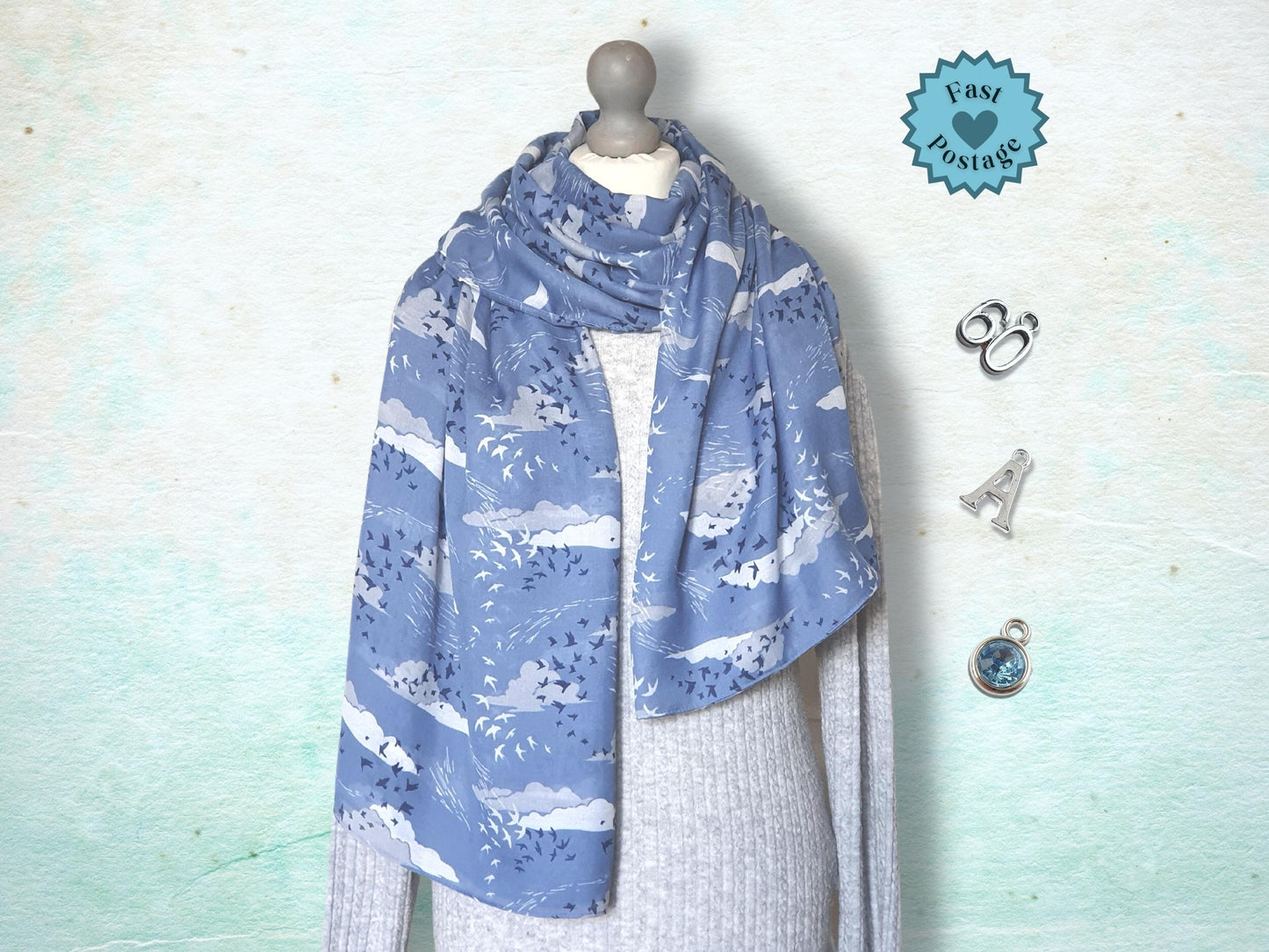 Birds in the Sky Scarf - Blue