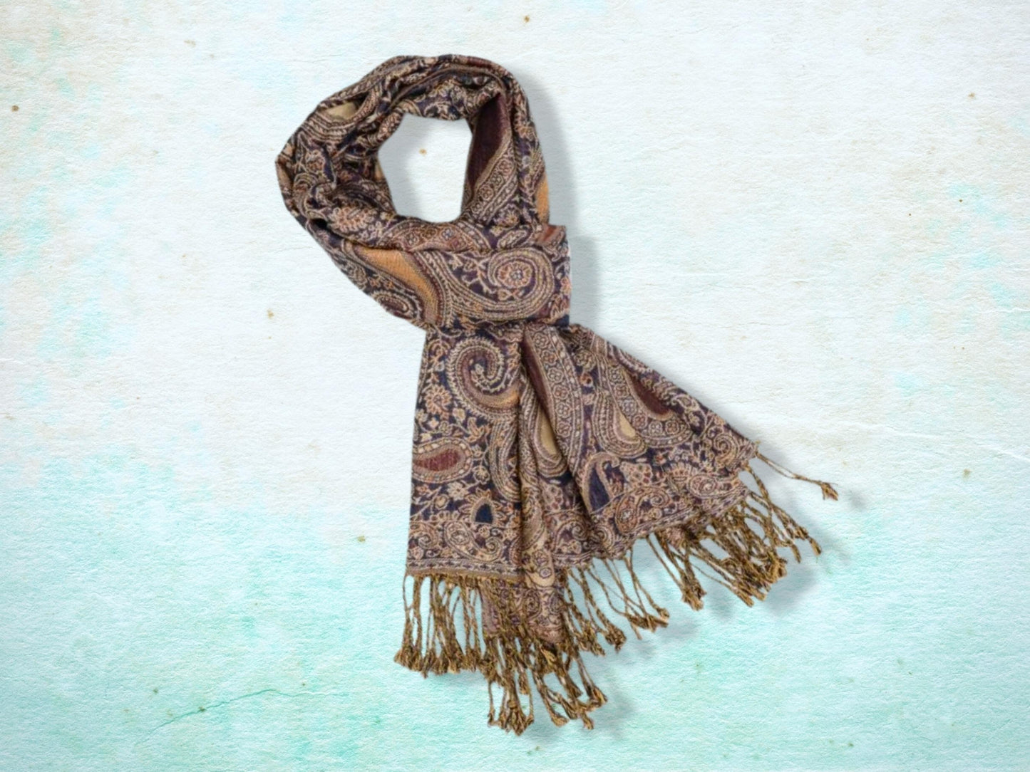 Pashmina Style Woven Paisley Scarf - Coffee