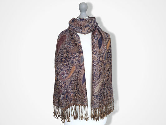 Pashmina Style Woven Paisley Scarf - Coffee