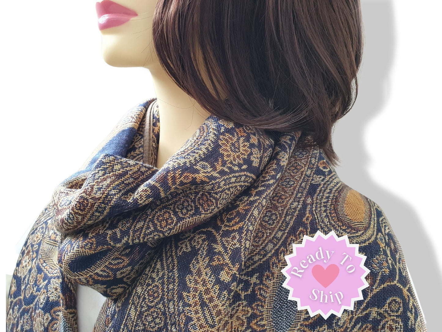 Pashmina Style Woven Paisley Scarf - Coffee