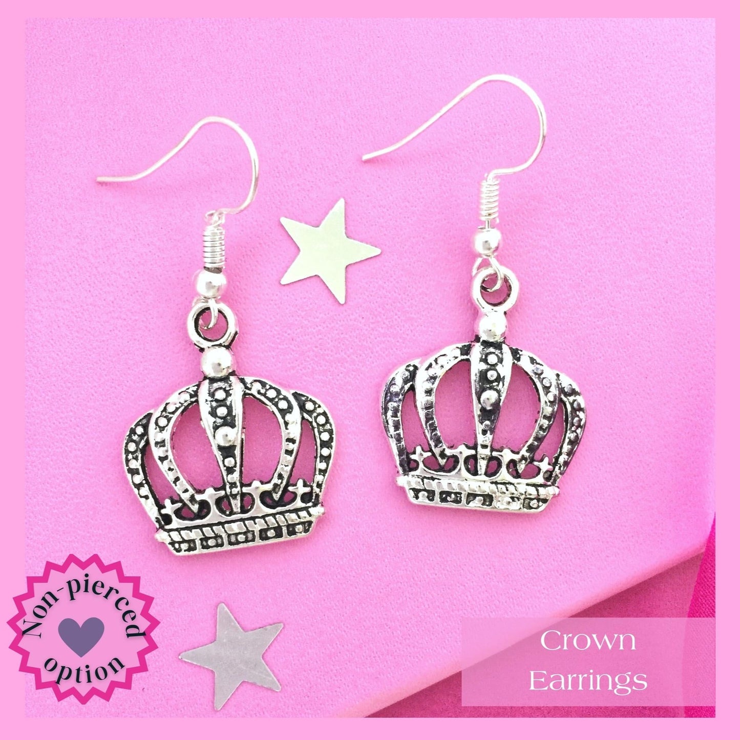 Crown Earrings - Silver