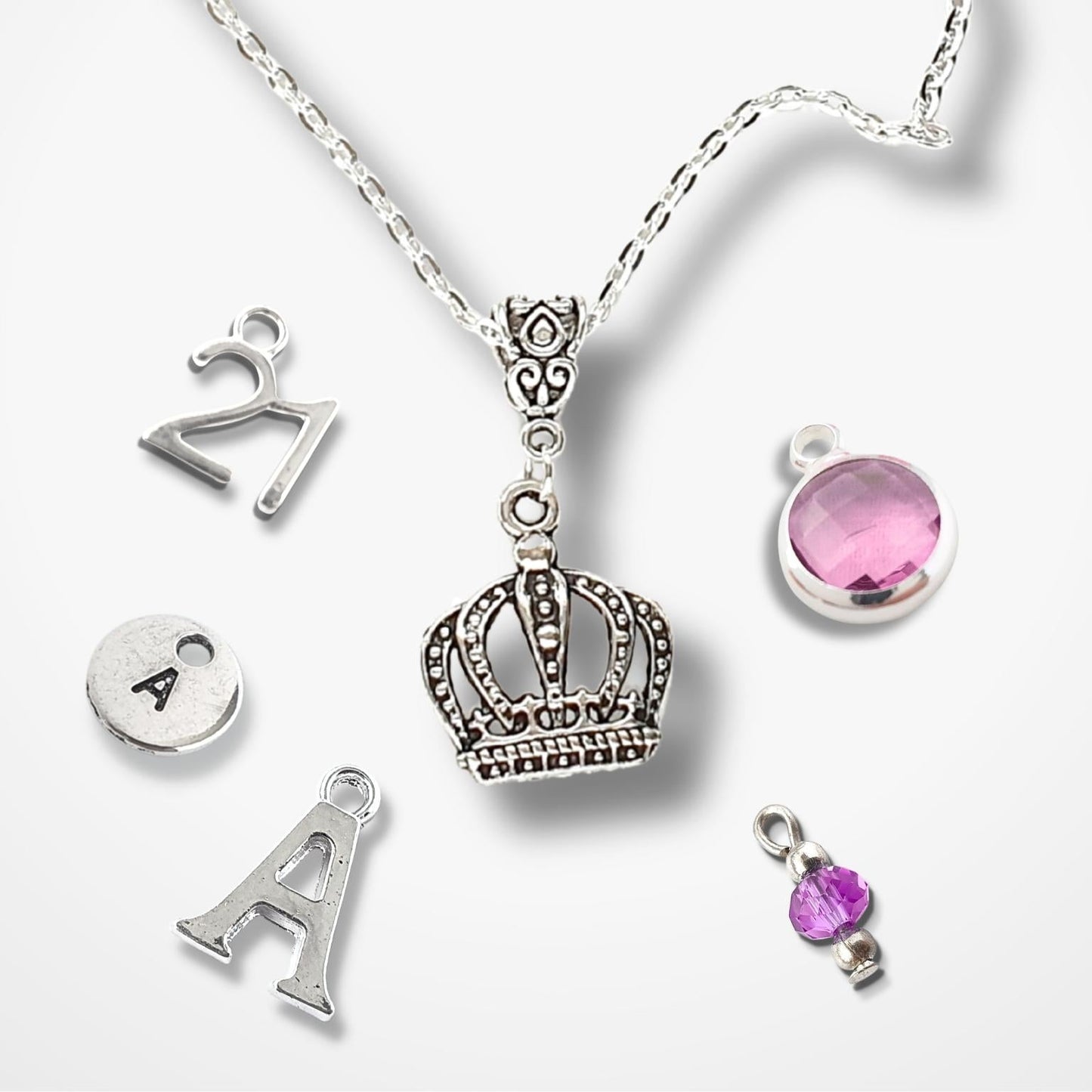 Crown Necklace - Personalise with birthstone and letters