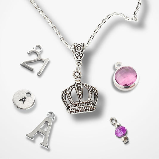 Crown Necklace - Personalise with birthstone and letters