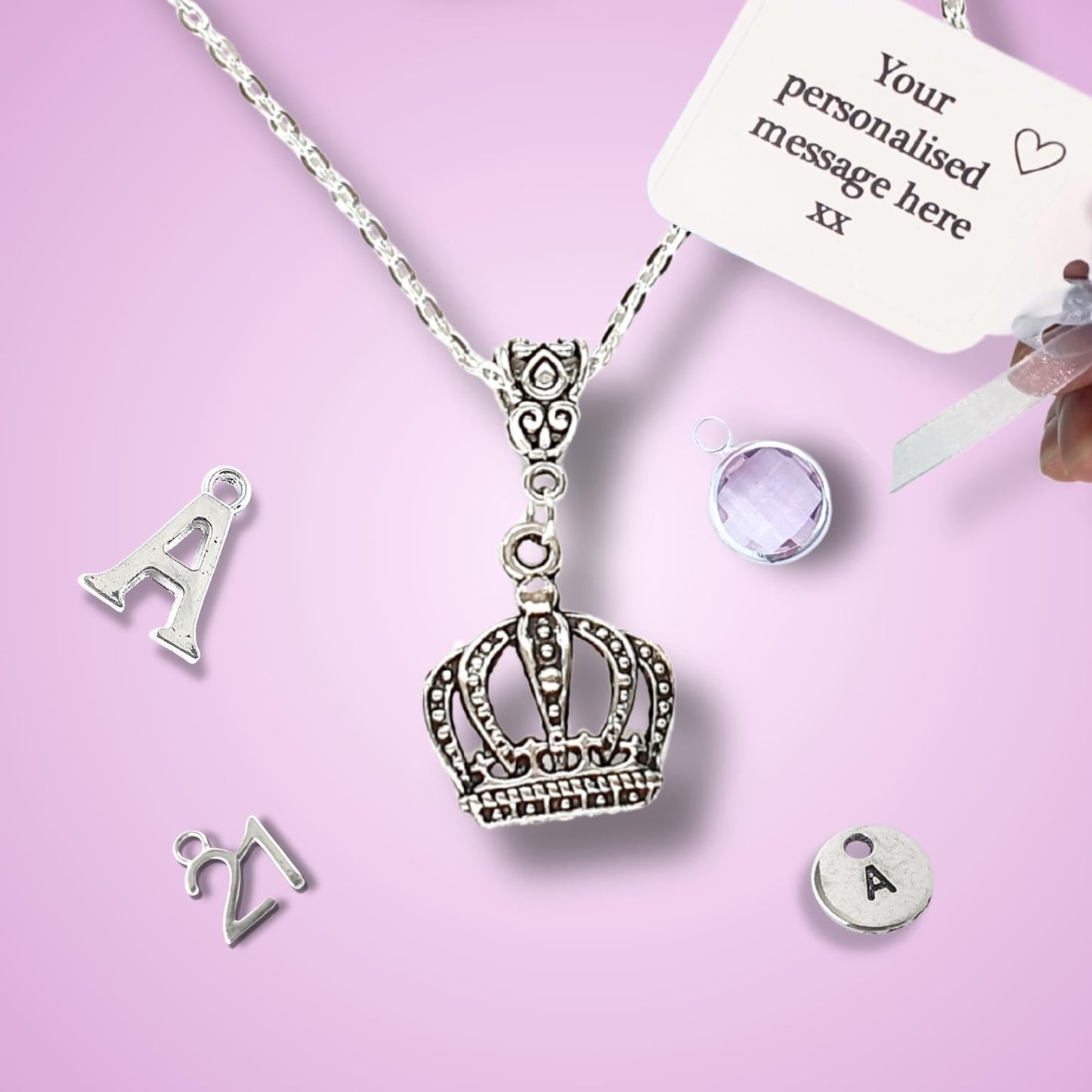 Crown Necklace - Personalise with birthstone and letters