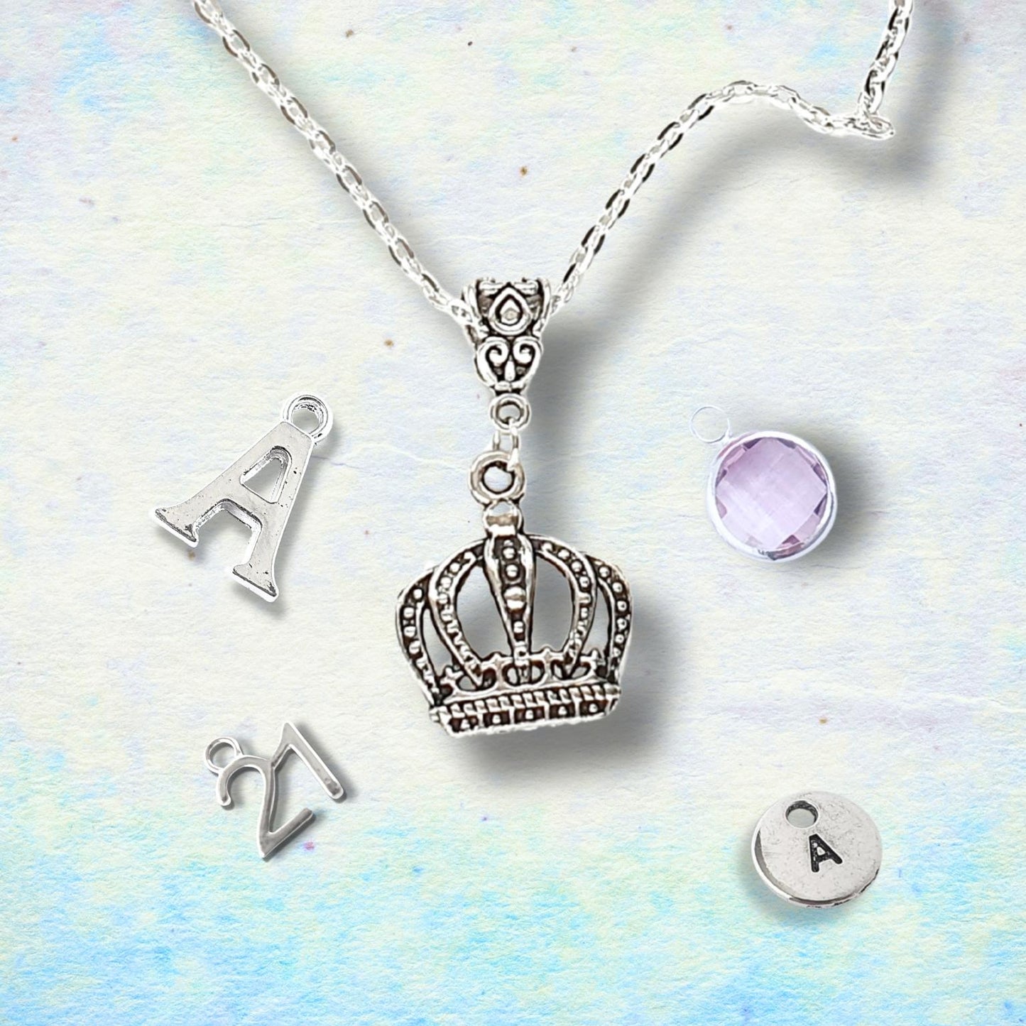 Crown Necklace - Personalise with birthstone and letters