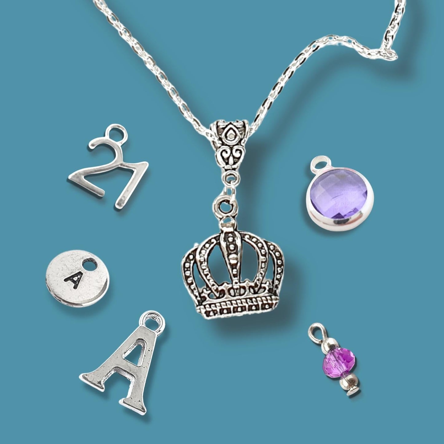 Crown Necklace - Personalise with birthstone and letters