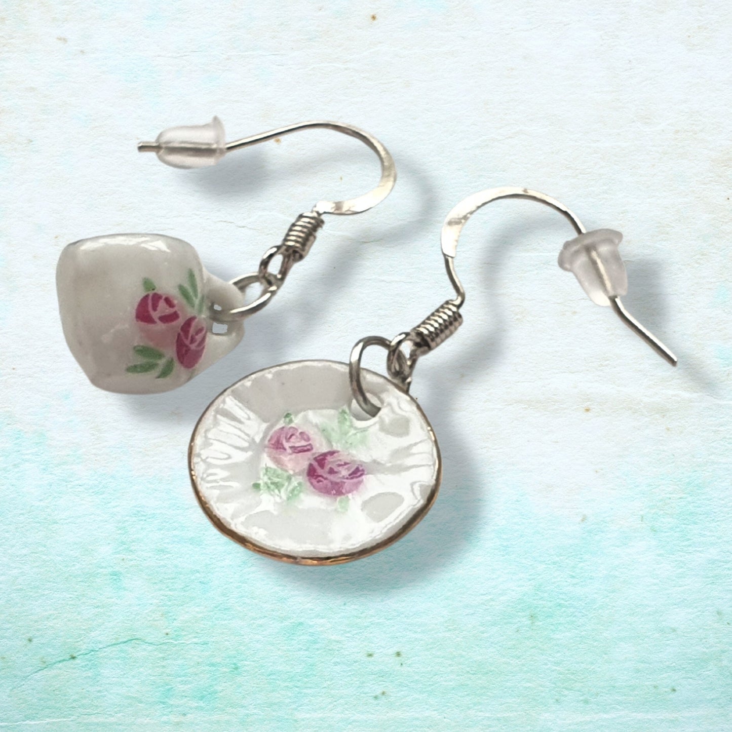 Tea Cup & Saucer Earrings - Porcelain