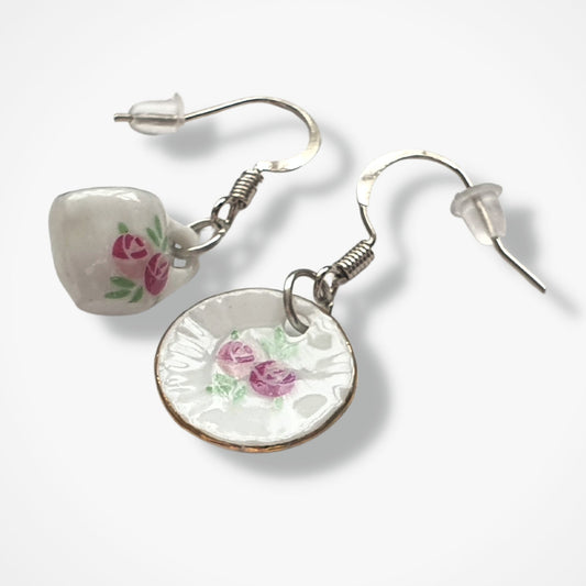 Tea Cup & Saucer Earrings - Porcelain