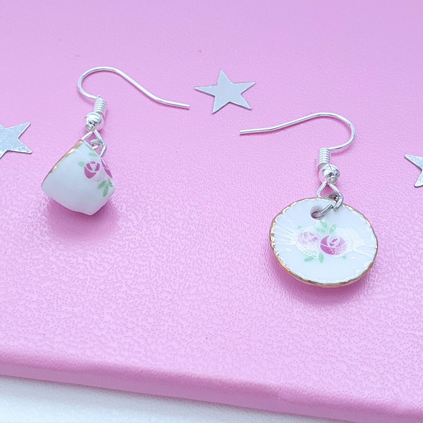 Tea Cup & Saucer Earrings - Porcelain