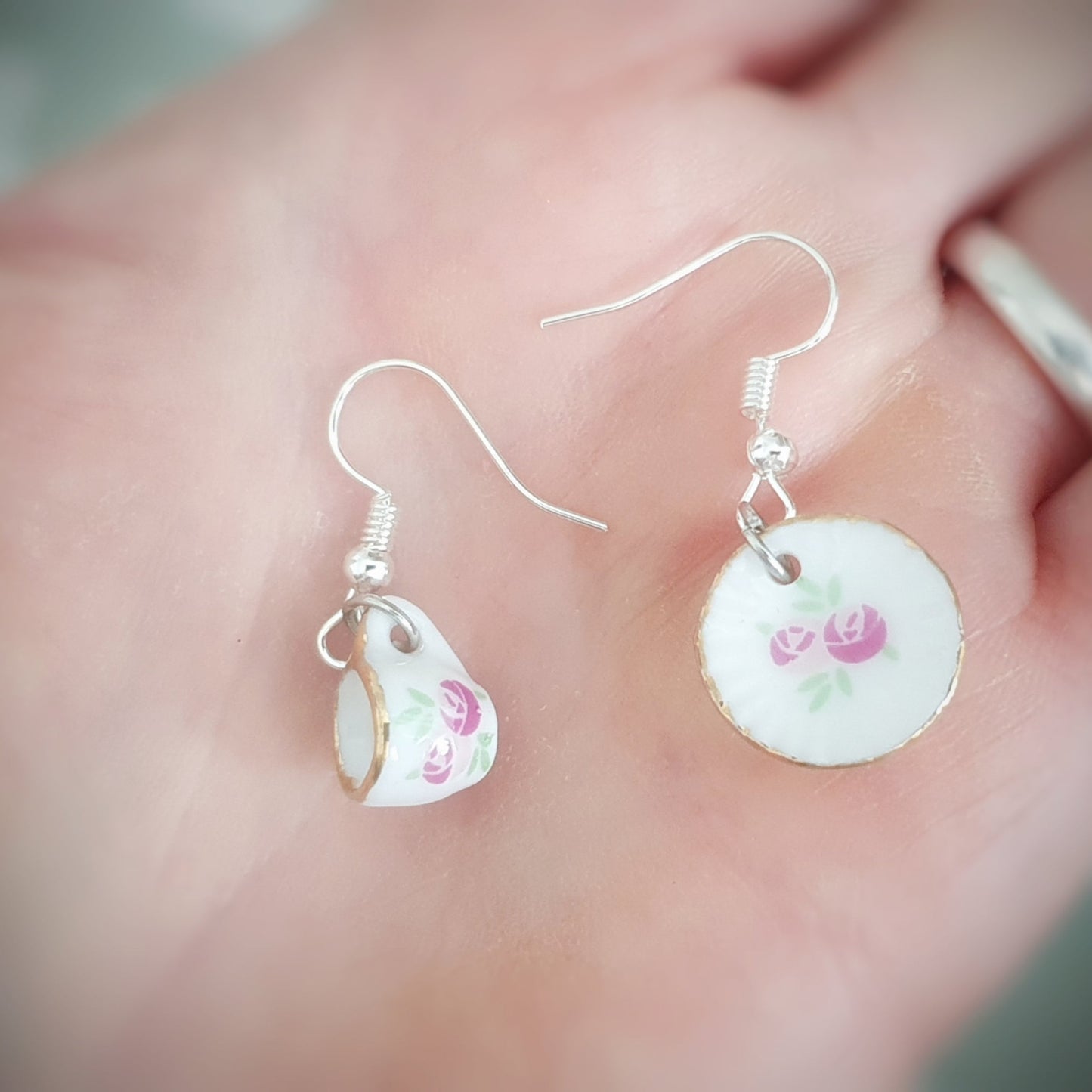 Tea Cup & Saucer Earrings - Porcelain