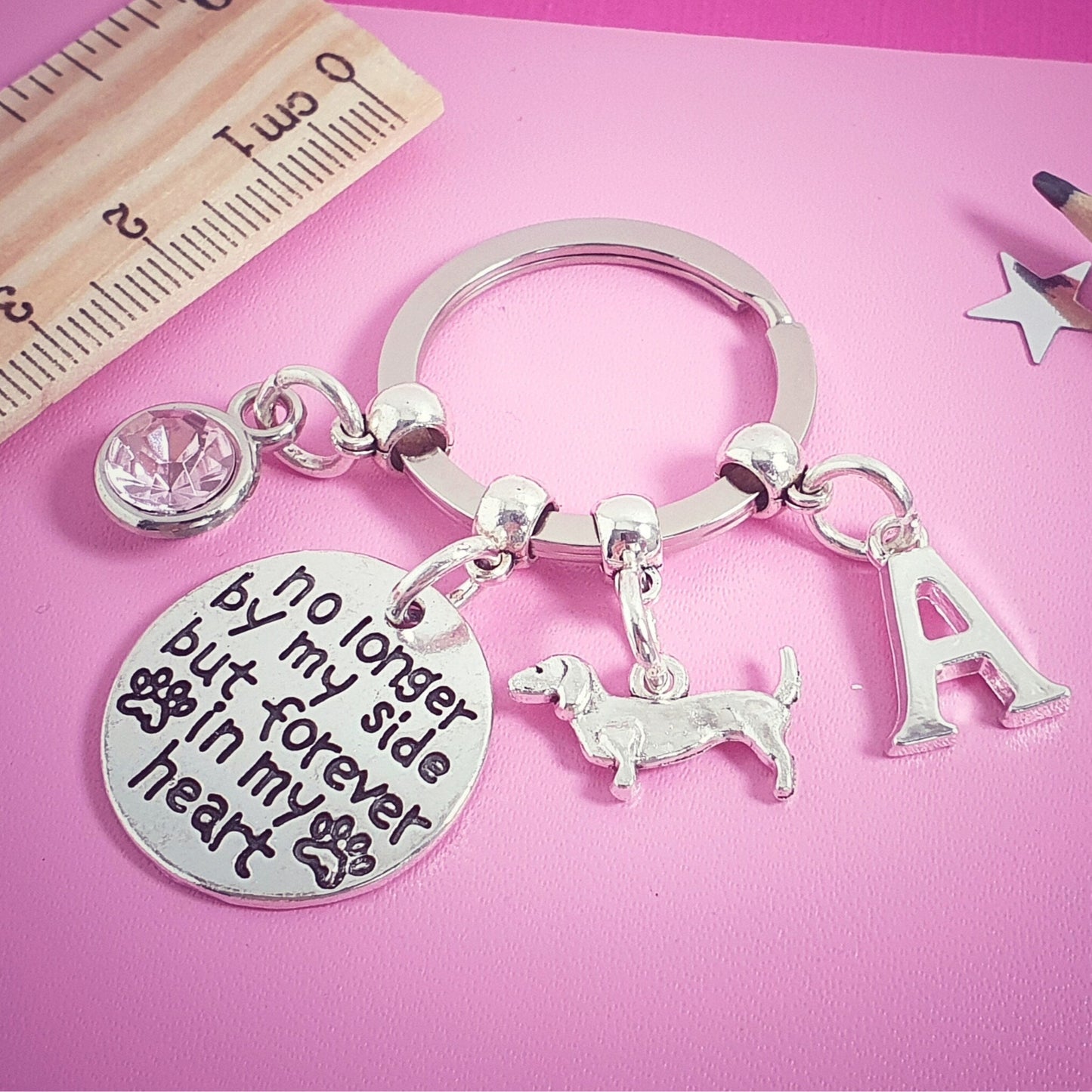 'No longer by my side but forever in my heart' dachshund Memorial Keyring