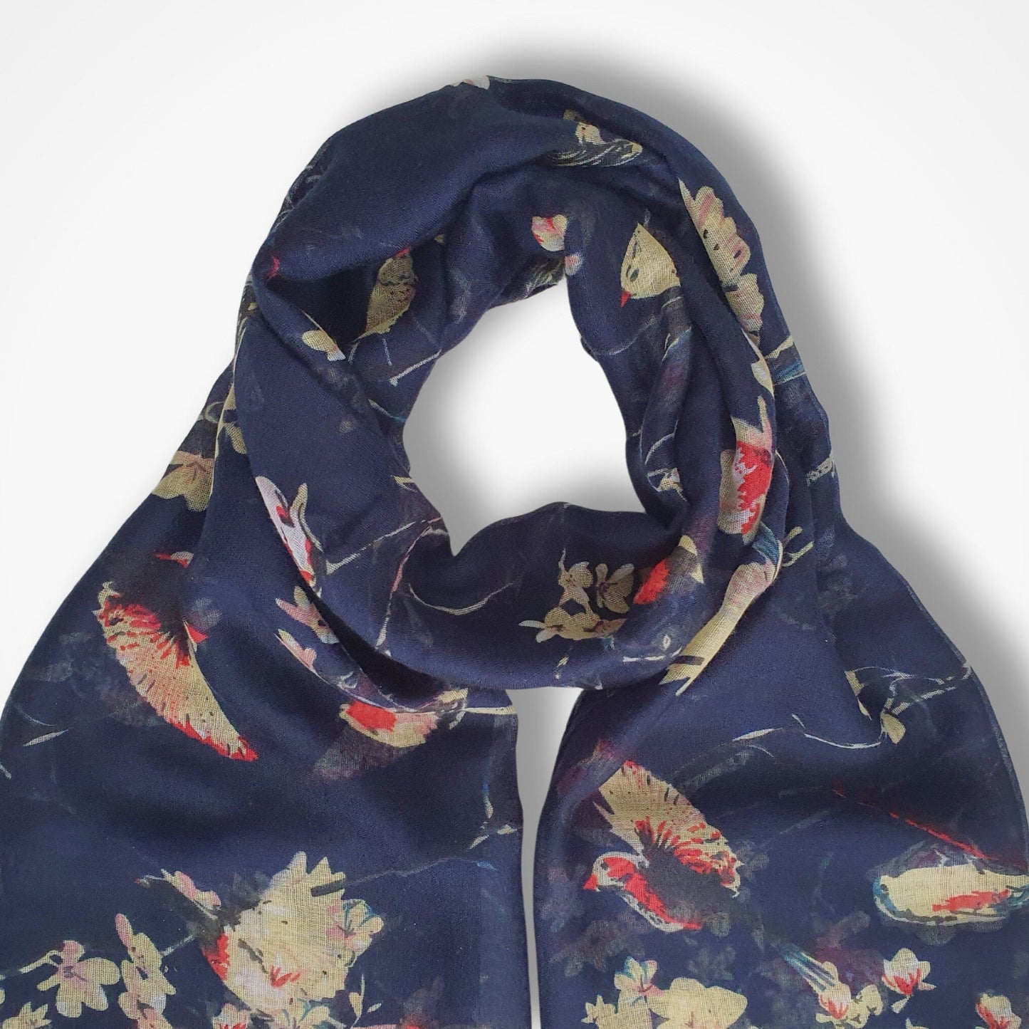 Bird & Floral Scarf - Dark Blue