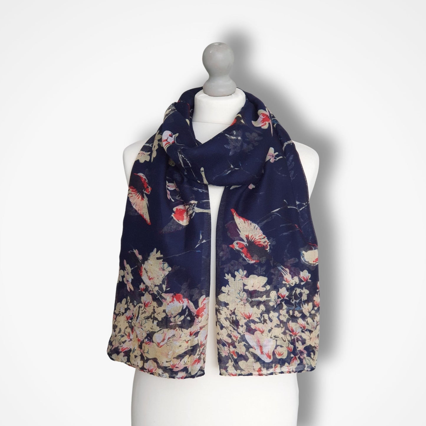 Bird & Floral Scarf - Dark Blue