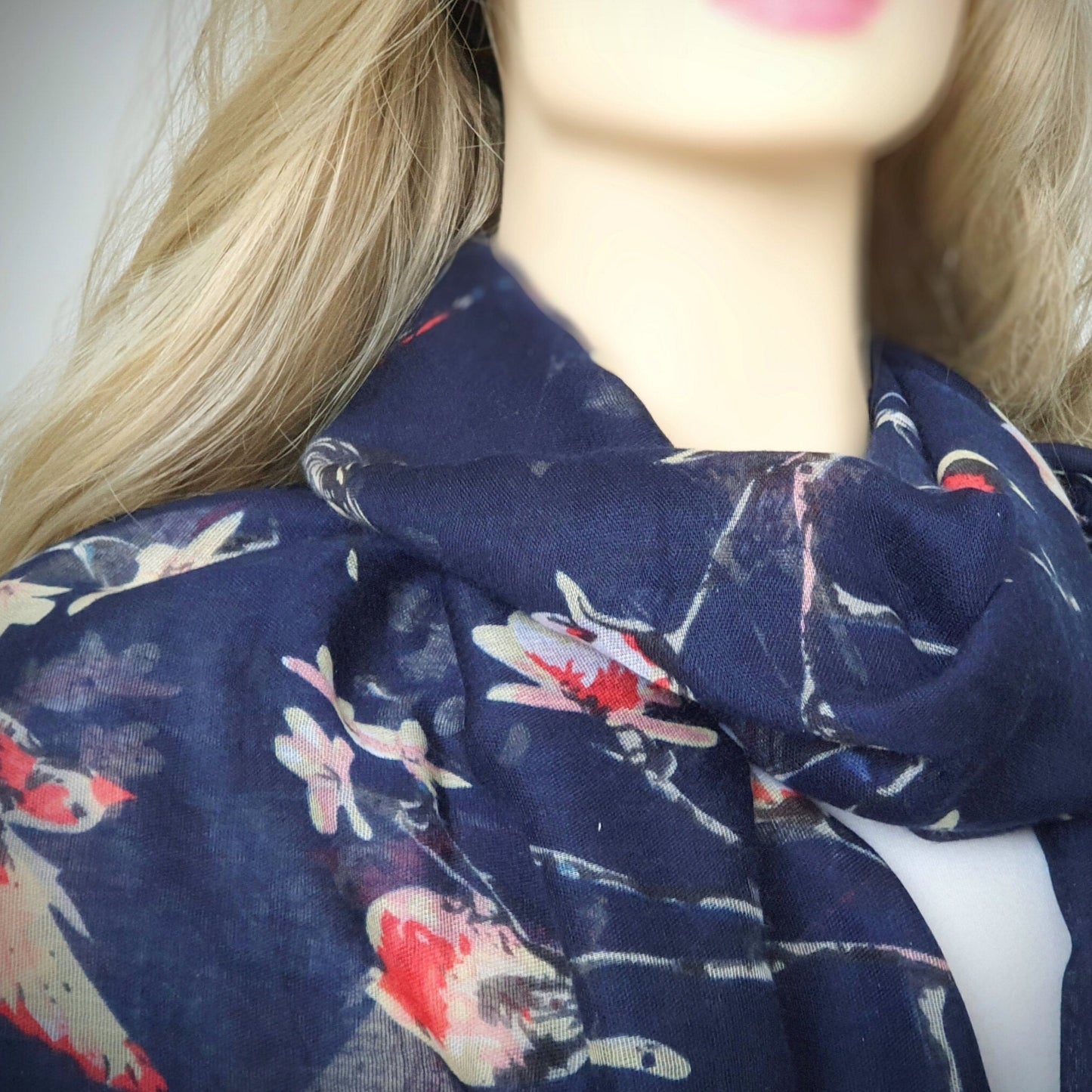 Bird & Floral Scarf - Dark Blue