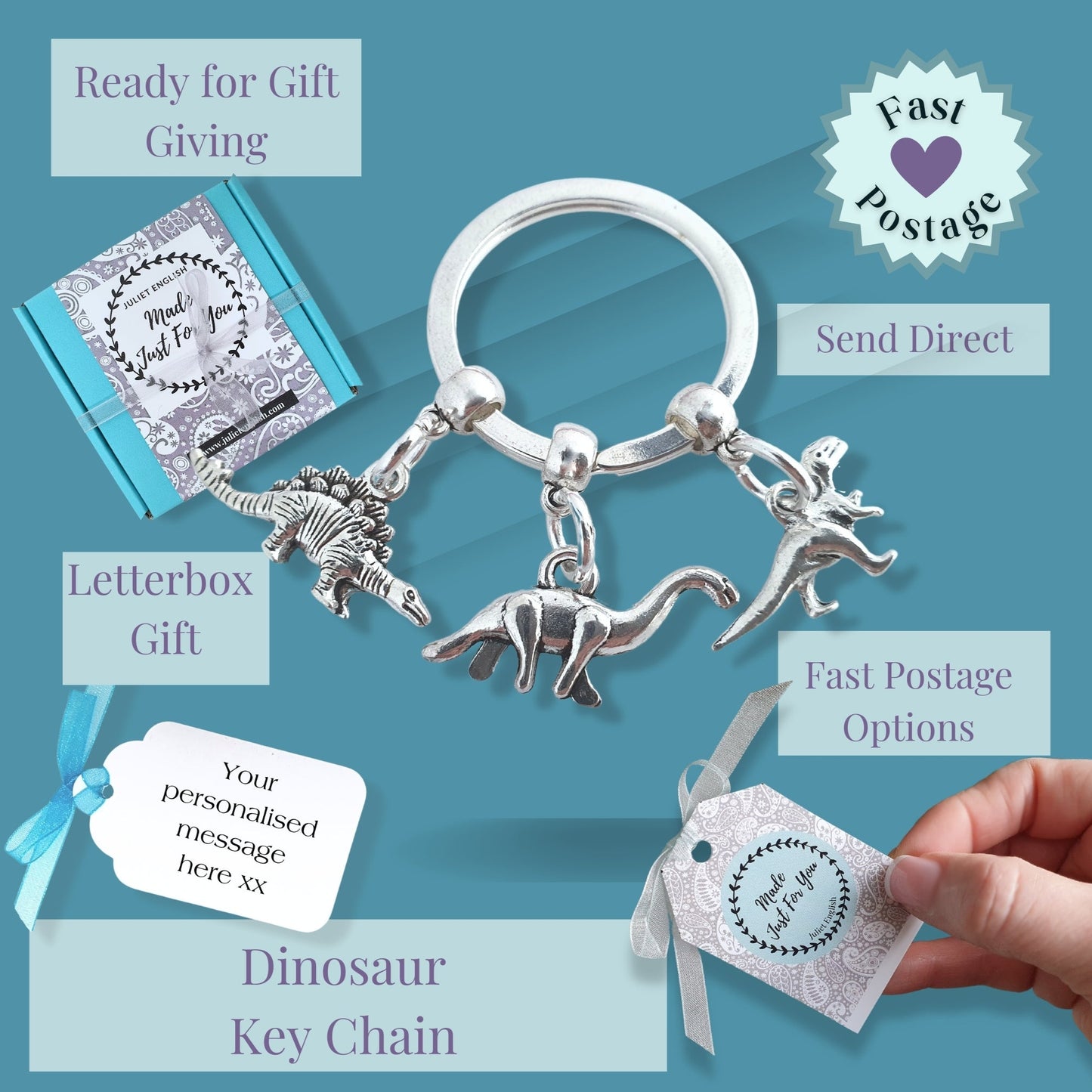 Dinosaur Keyring - Silver