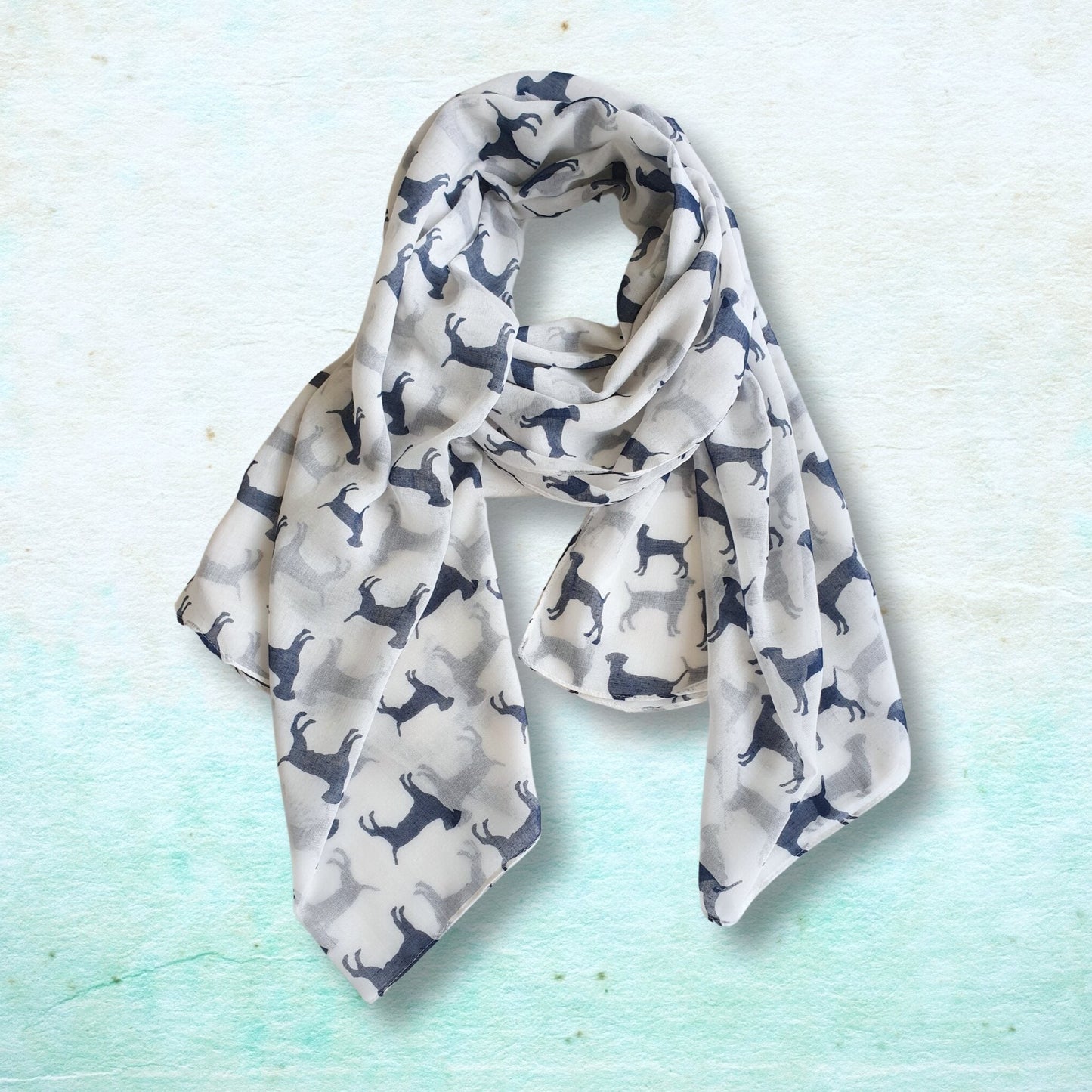 Labrador Print Scarf - Cream with Blue Dogs