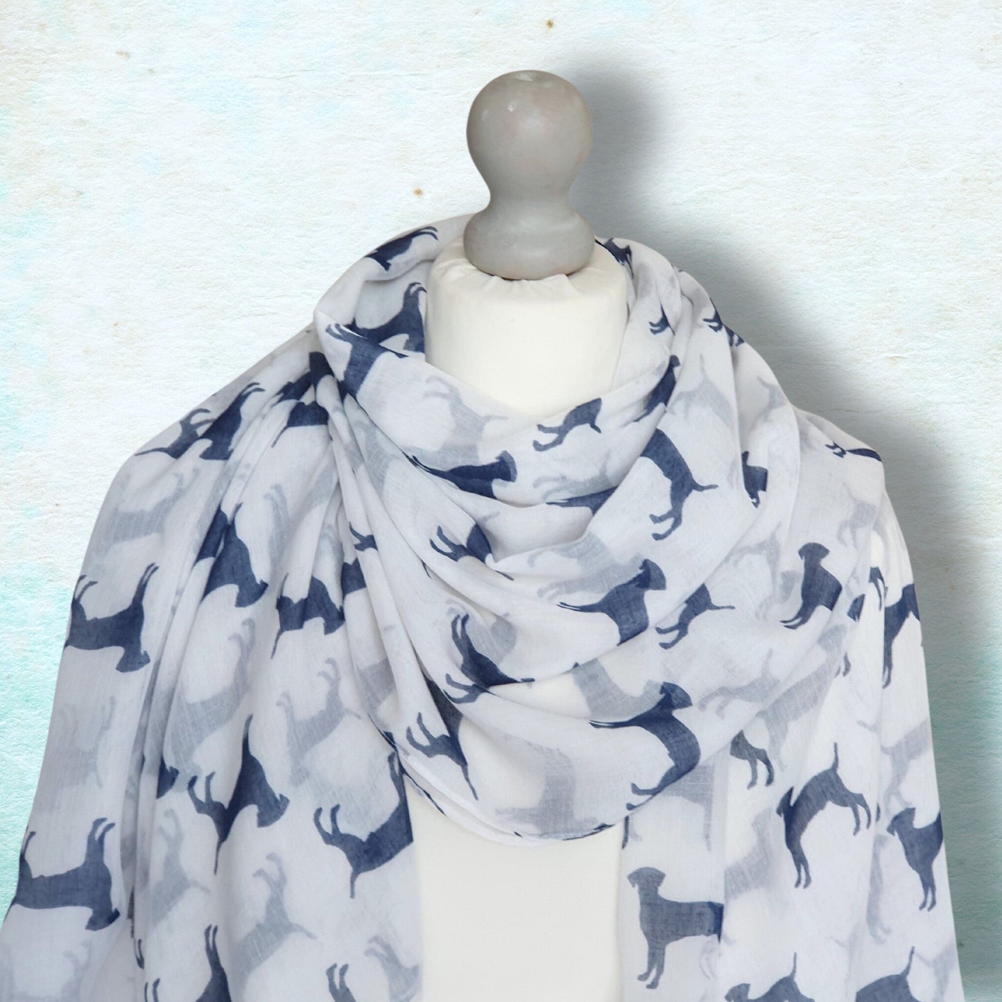 Labrador Print Scarf - Cream with Blue Dogs