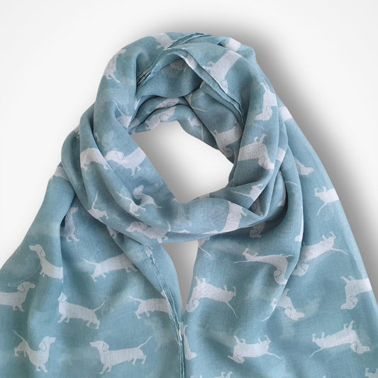Cute Dachshund Scarf - Duck Egg Blue