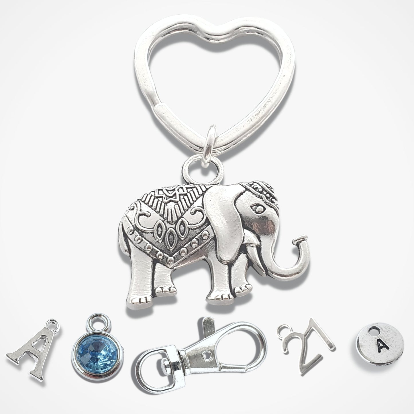 Elephant Charm Keyring - Silver