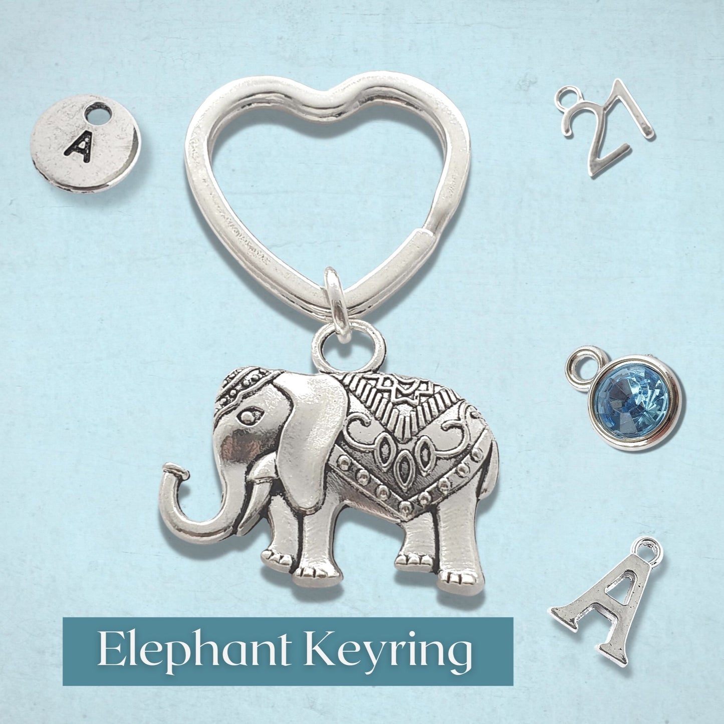 Elephant Charm Keyring - Silver