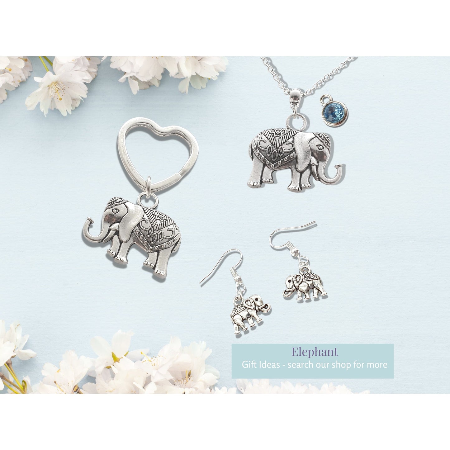 Elephant Charm Keyring - Silver