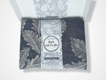 Load image into Gallery viewer, Embroidered Feathers Scarf - Denim with golden thread
