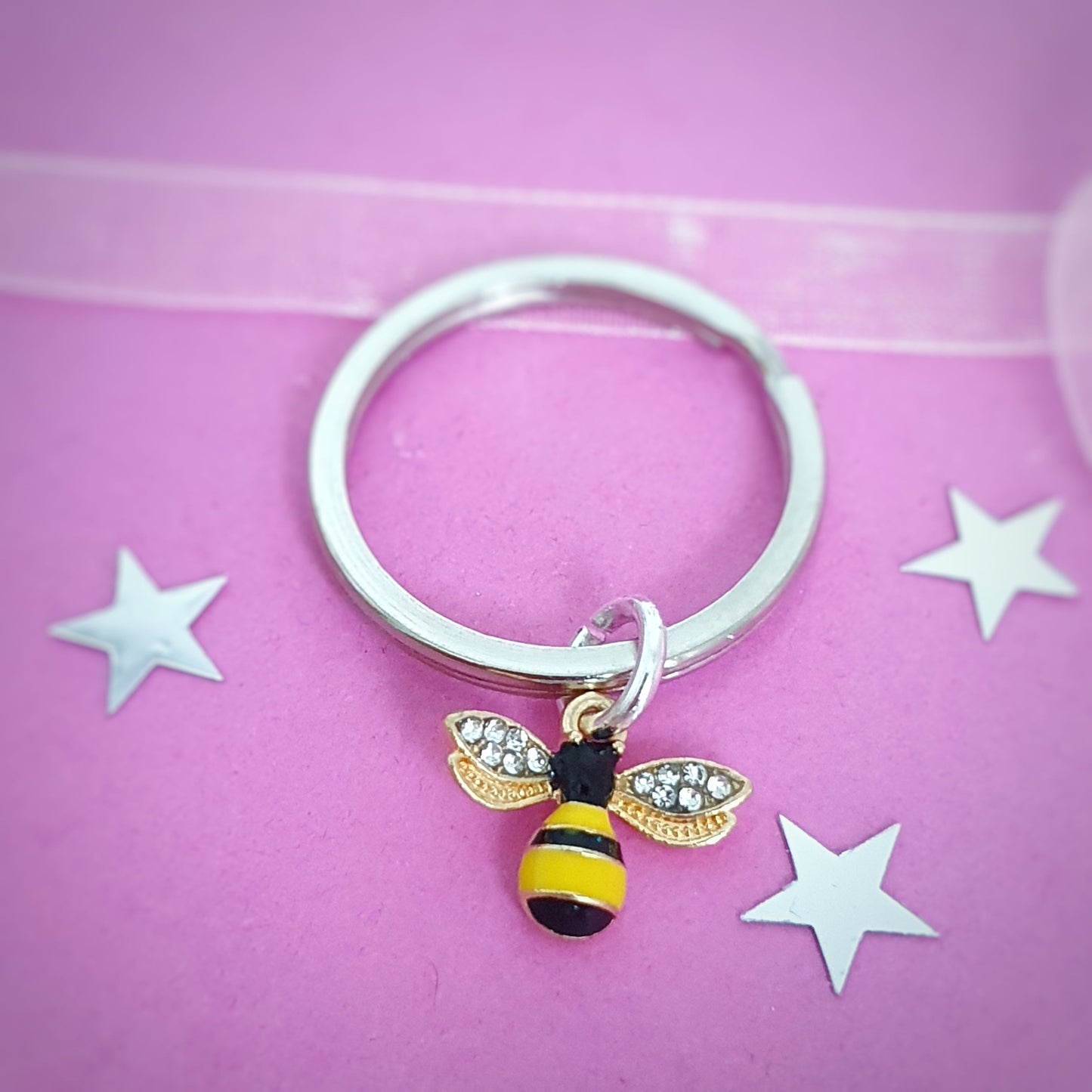 Bee Happy Keyring - Silver